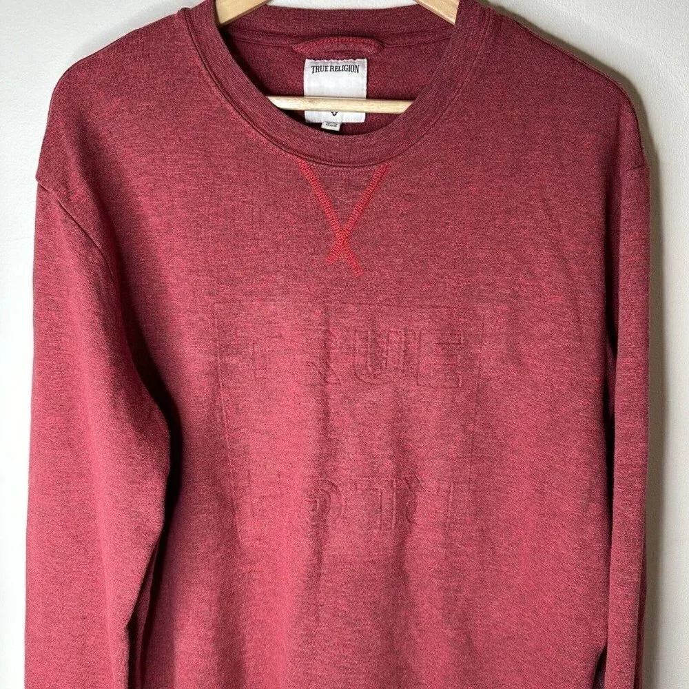 True Religion Sweater Men’s‎ Large Red Crew Neck Cotton Sweatshirt Logo Imprint